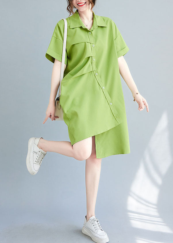 Loose Green Asymmetrical Design Cotton Maxi Dresses Summer Ly0671