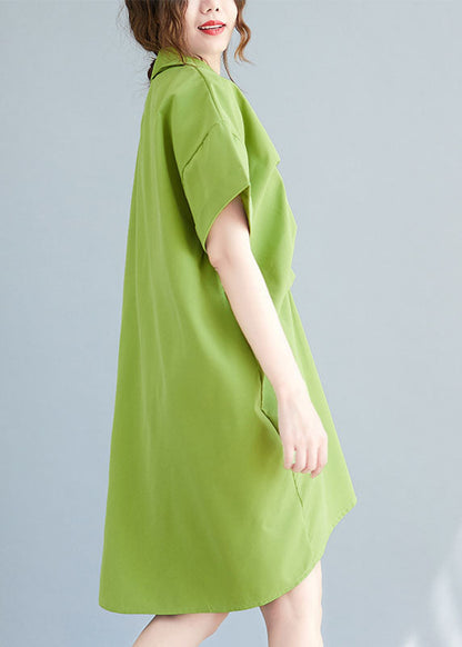 Loose Green Asymmetrical Design Cotton Maxi Dresses Ac2095