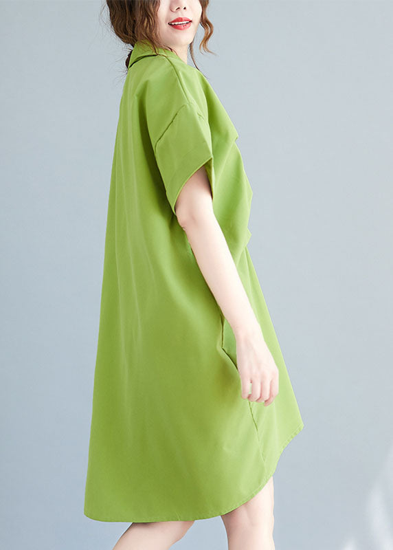 Loose Green Asymmetrical Design Cotton Maxi Dresses Ac2095