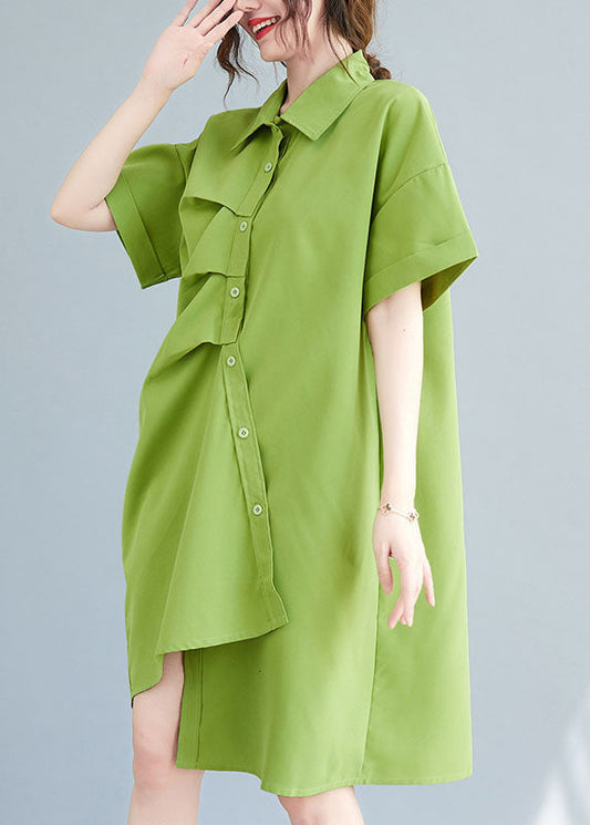 Loose Green Asymmetrical Design Cotton Maxi Dresses Summer Ly0671