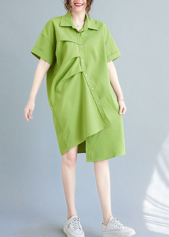 Loose Green Asymmetrical Design Cotton Maxi Dresses Summer Ly0671