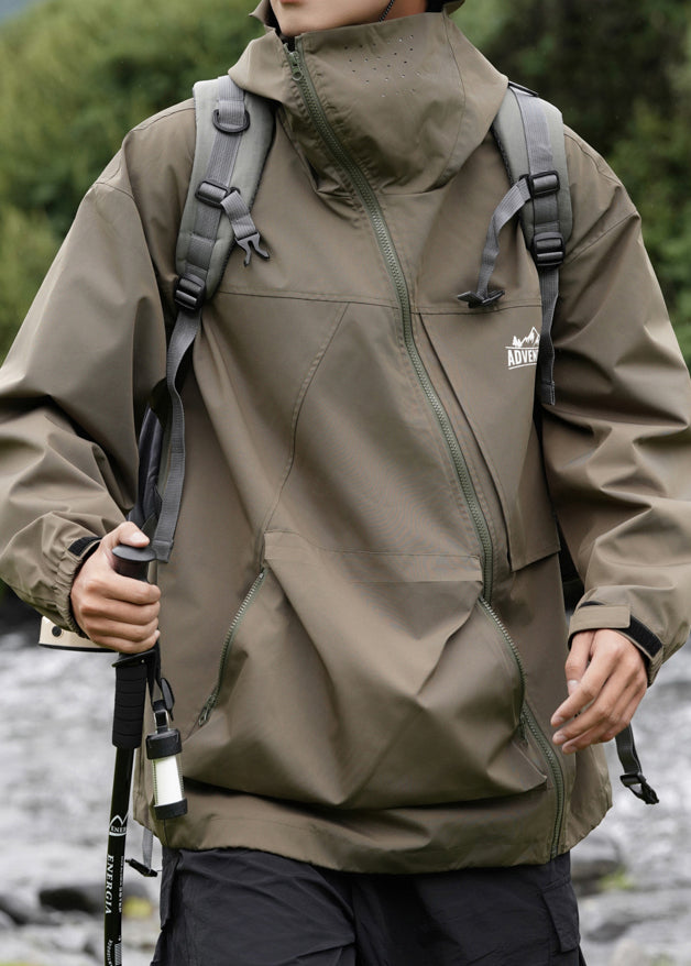 Pockets Hooded Loose Cotton Green Spring Zippered Coat