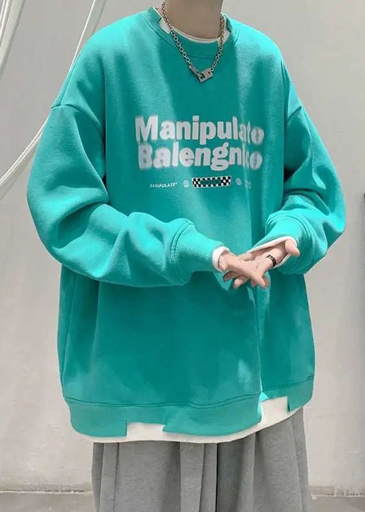 Two Sweatshirt Pieces False Cotton Neck Letter Green Loose O
