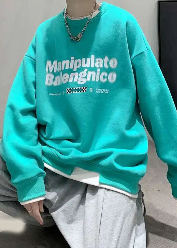 Two Sweatshirt Pieces False Cotton Neck Letter Green Loose O