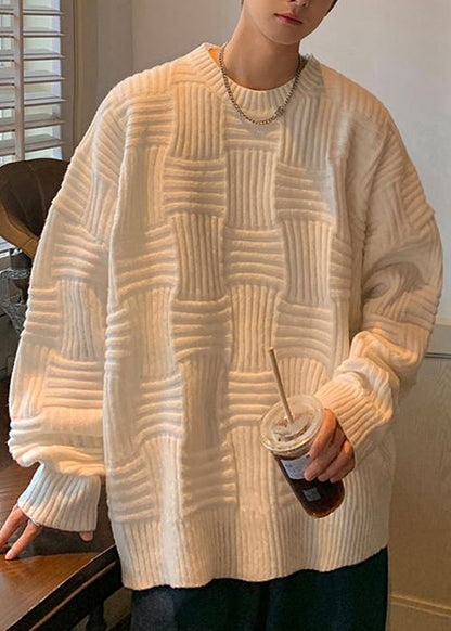 Loose Green O Neck Thick Knit Sweaters Winter Qf037
