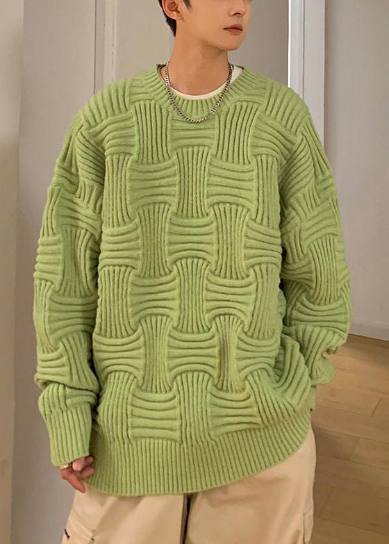 Loose Green O Neck Thick Knit Sweaters Winter Qf037