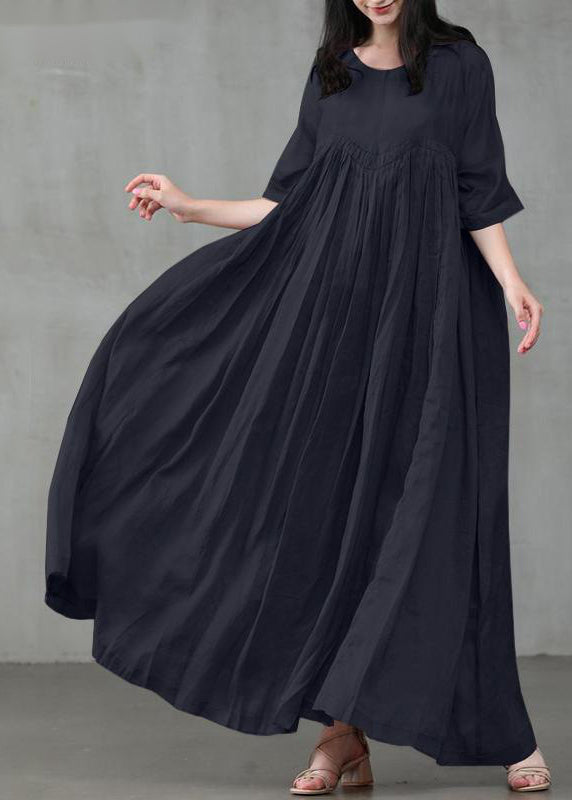 Loose Green Patchwork Wrinkled Linen Maxi Dress Short Sleeve Lc0012