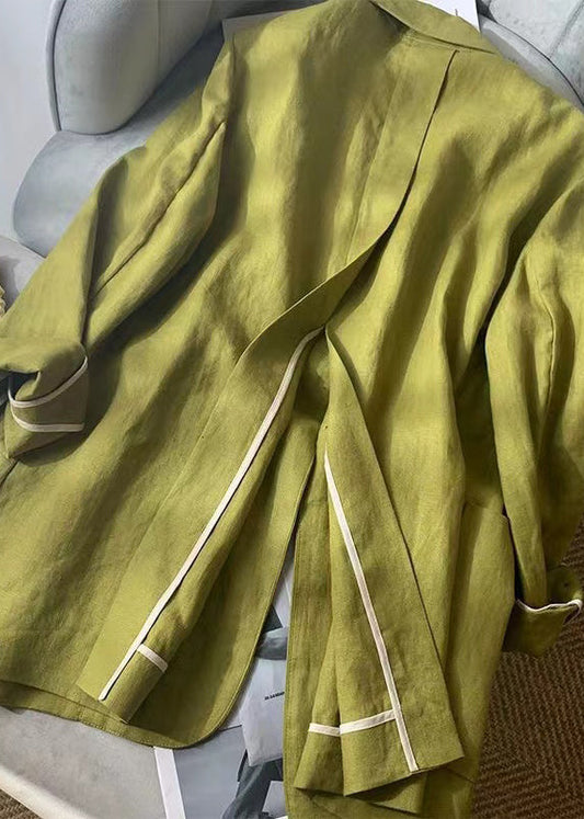 Loose Green Peter Pan Collar Pockets Linen Thin Coat Spring Summer Ww1031