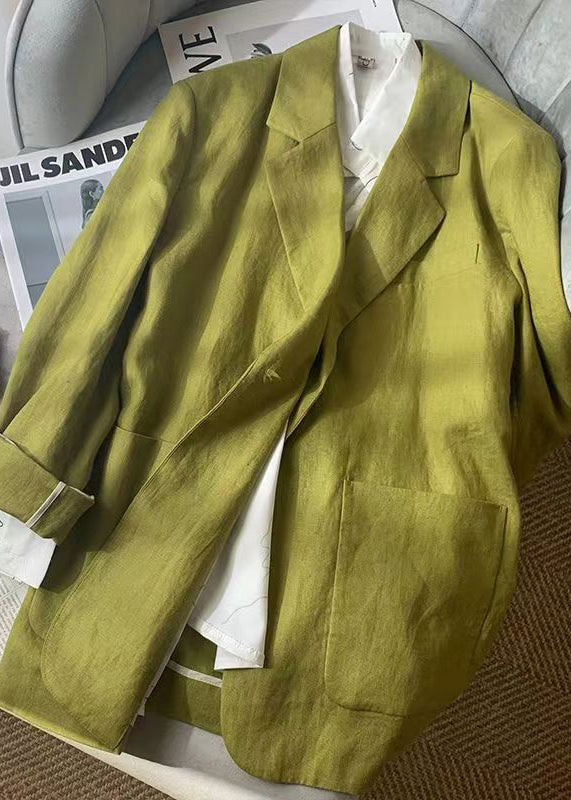 Loose Green Peter Pan Collar Pockets Linen Thin Coat Spring Summer Ww1031
