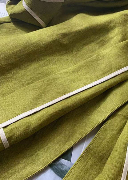 Loose Green Peter Pan Collar Pockets Linen Thin Coat Spring Summer Ww1031