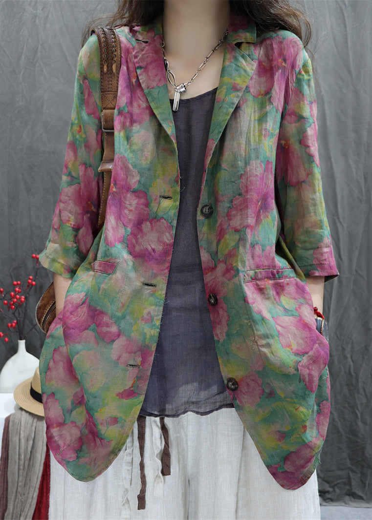 Print Spring Loose Peter Coats Cotton Pan Collar Green