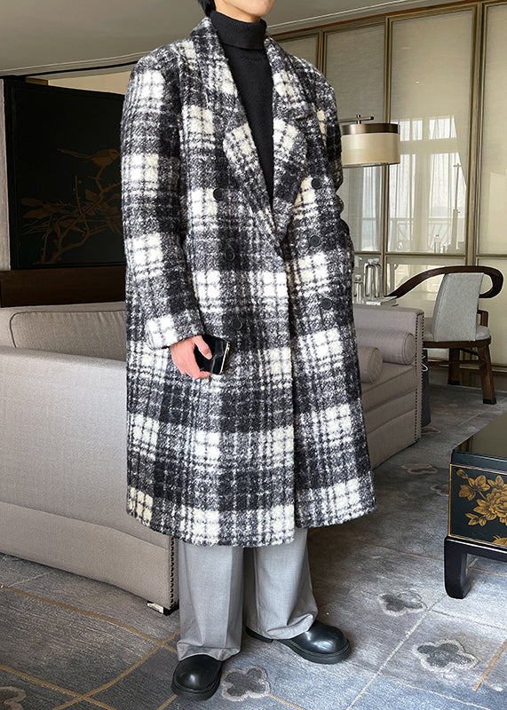 Loose Green Plaid Button Pockets Woolen Coat Winter Ro053