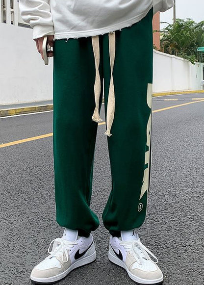 Loose Green Print Elastic Waist Cotton Pants Fall Wa056