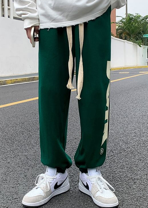 Loose Green Print Elastic Waist Cotton Pants Fall Wa056