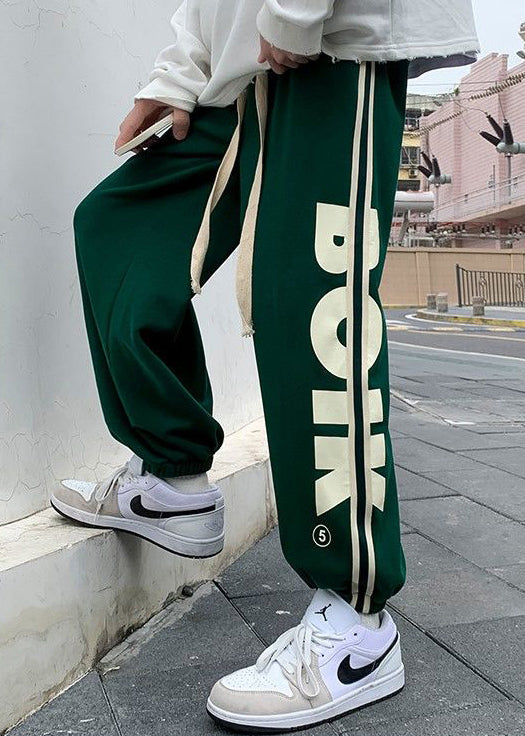 Loose Green Print Elastic Waist Cotton Pants Fall Wa056