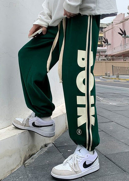 Loose Green Print Elastic Waist Cotton Pants Fall Wa056