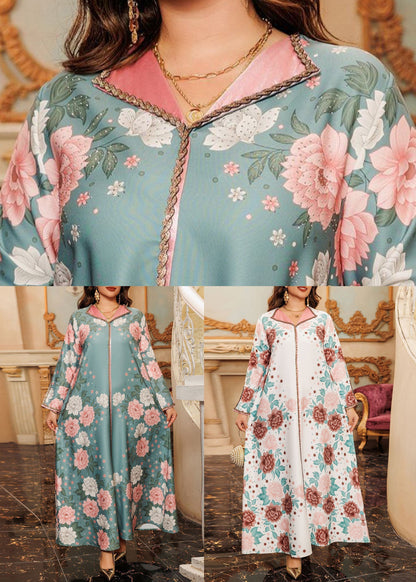 White Side Open Patchwork Fall Long Dress Print Ql012