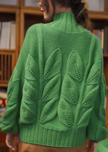 Loose Green Turtleneck Original Design Knit Sweaters Spring Yw031