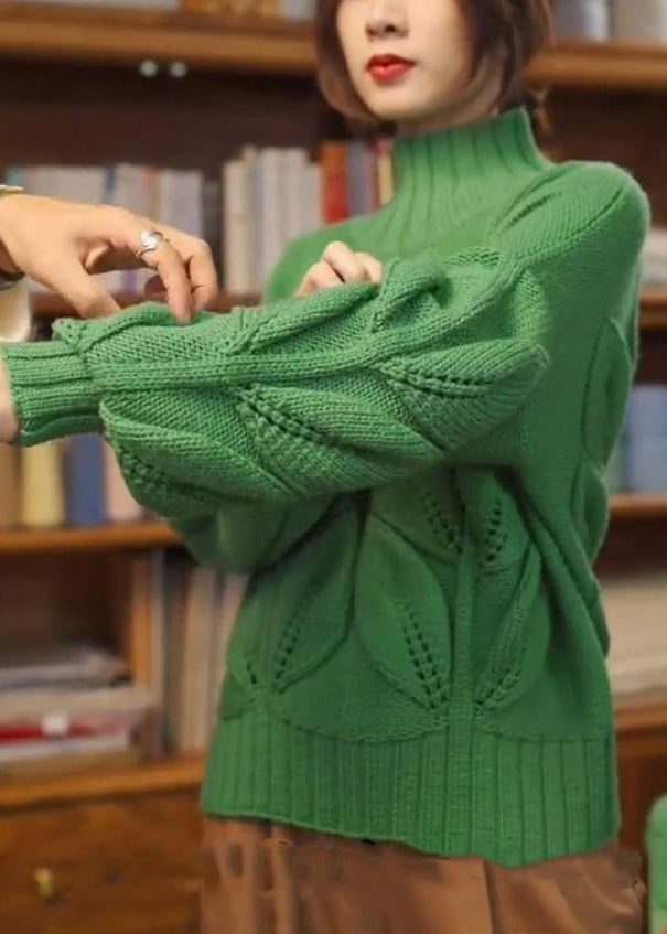 Loose Green Turtleneck Original Design Knit Sweaters Spring Yw031