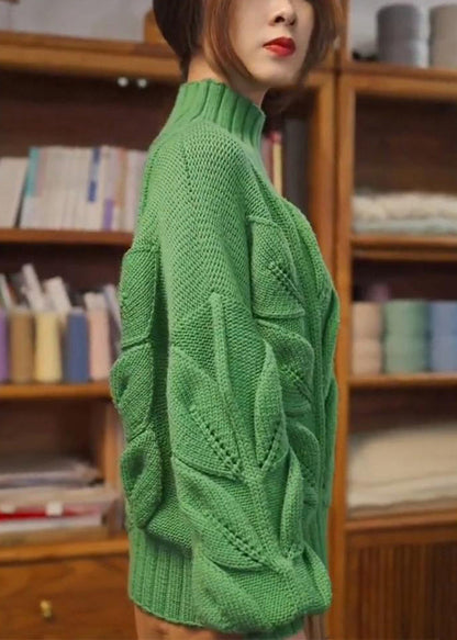 Loose Green Turtleneck Original Design Knit Sweaters Spring Yw031