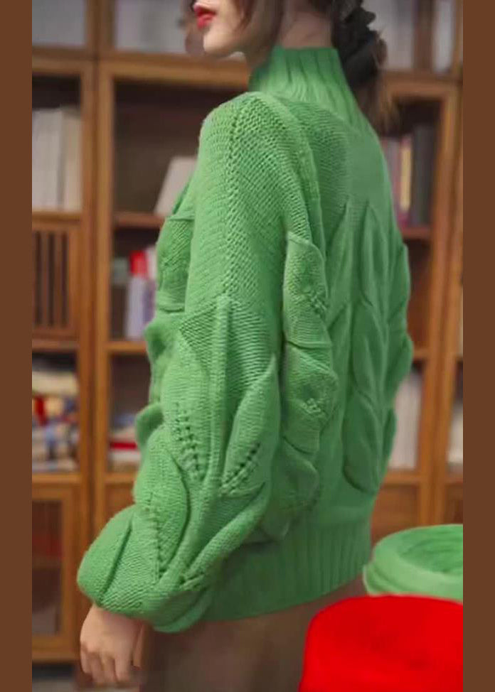 Loose Green Turtleneck Original Design Knit Sweaters Spring Yw031