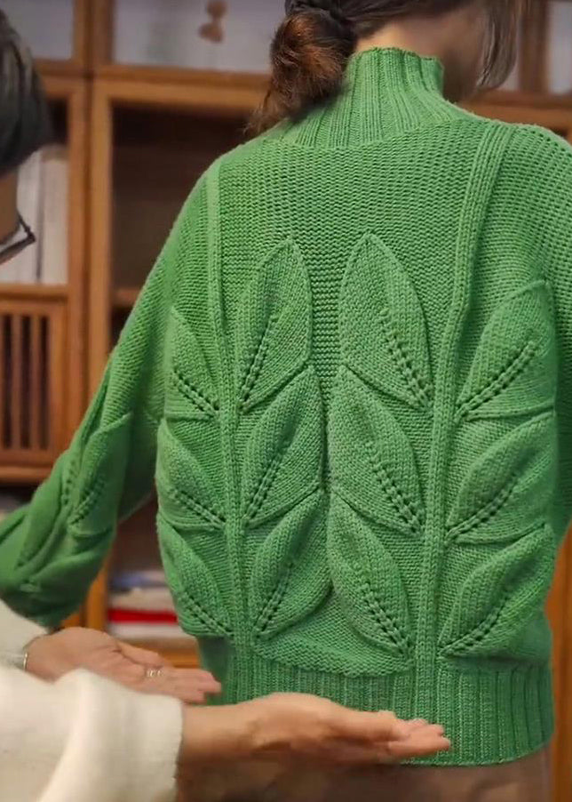 Loose Green Turtleneck Original Design Knit Sweaters Spring Yw031