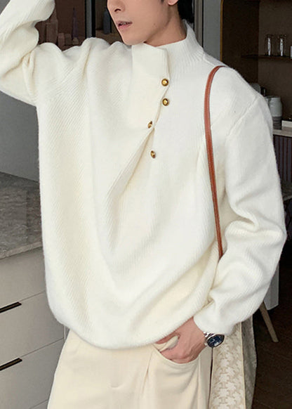 Loose Grey Button Knit Sweater Spring Tk012