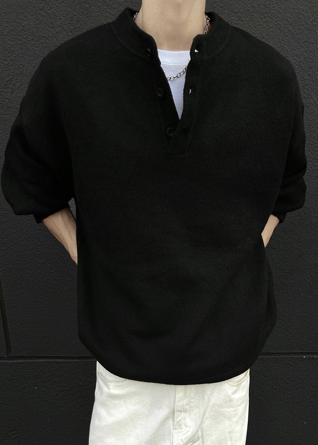 Loose Grey Button Knit Sweaters Spring Tk014