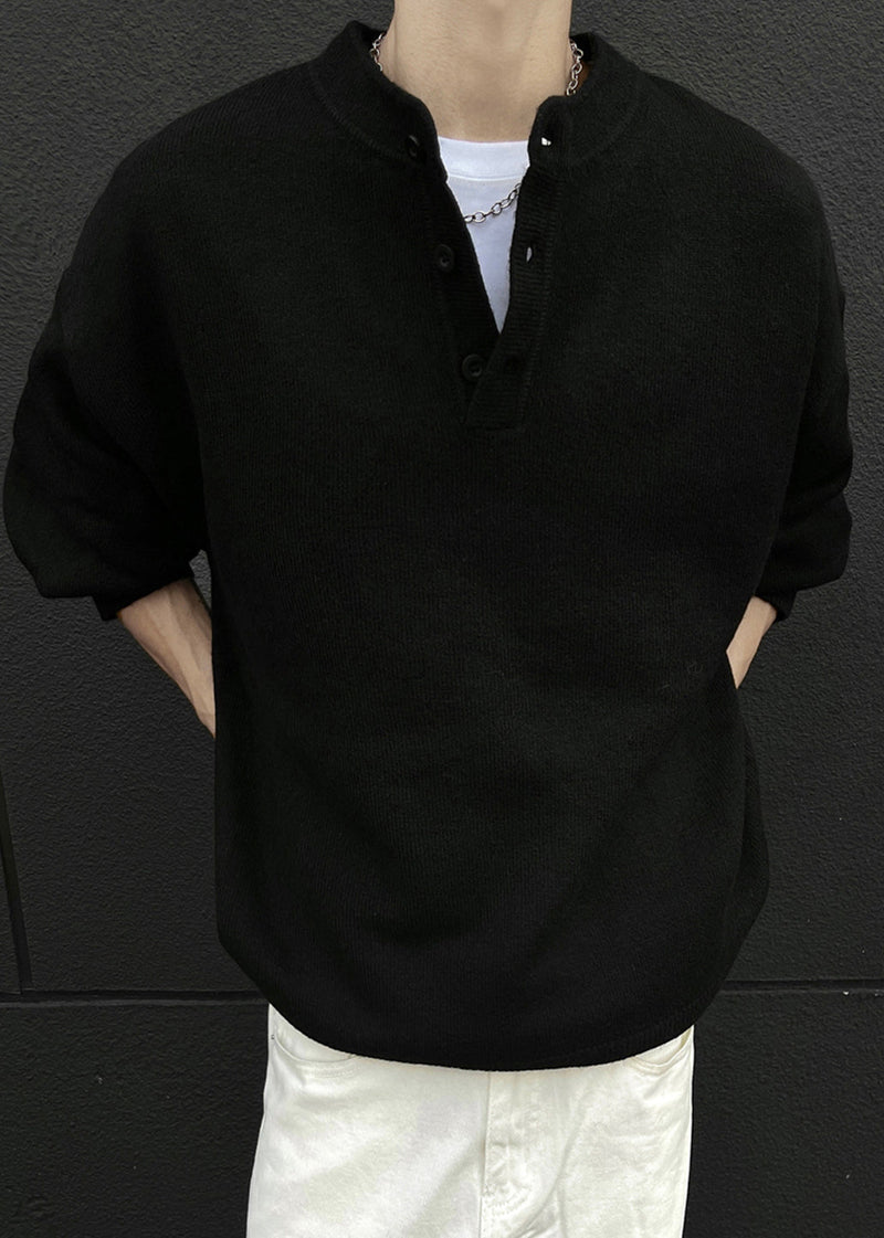 Loose Grey Button Knit Sweaters Spring Tk014