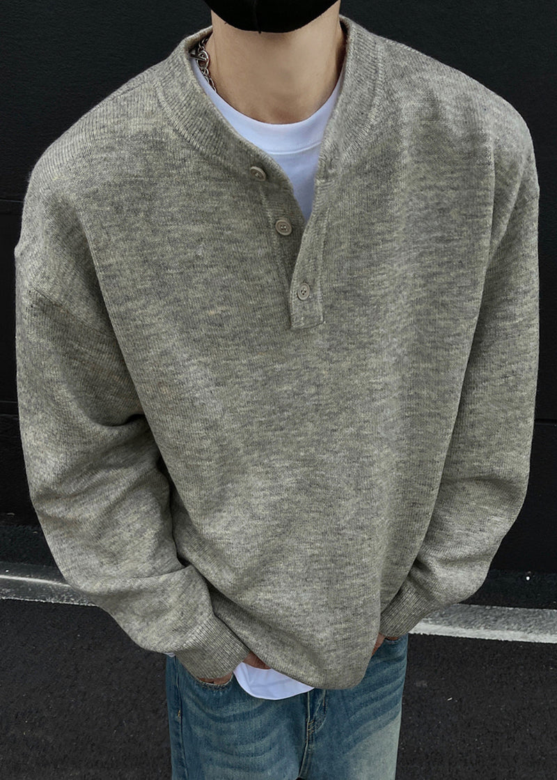 Loose Grey Button Knit Sweaters Spring Tk014