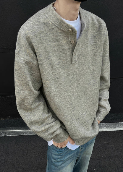 Loose Grey Button Knit Sweaters Spring Tk014