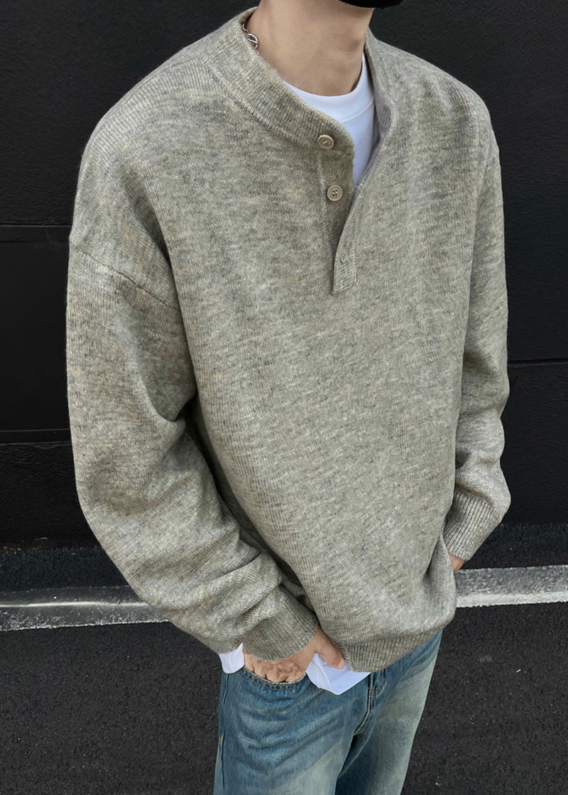 Loose Grey Button Knit Sweaters Spring Tk014