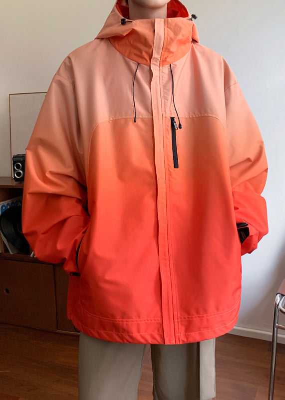 Gradient Coats Zippered Cotton Color Loose Hooded Grey
