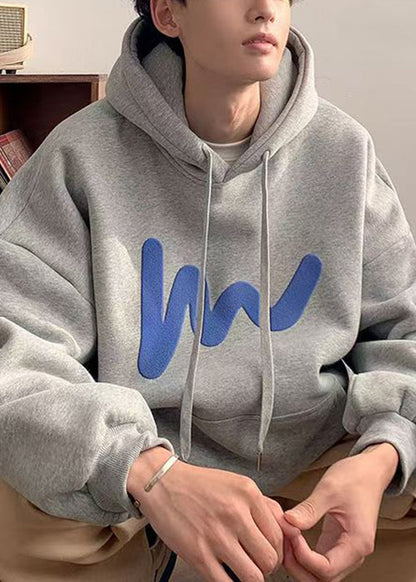 Loose Grey Hooded Pockets Cotton Sweatshirt Spring Yq028
