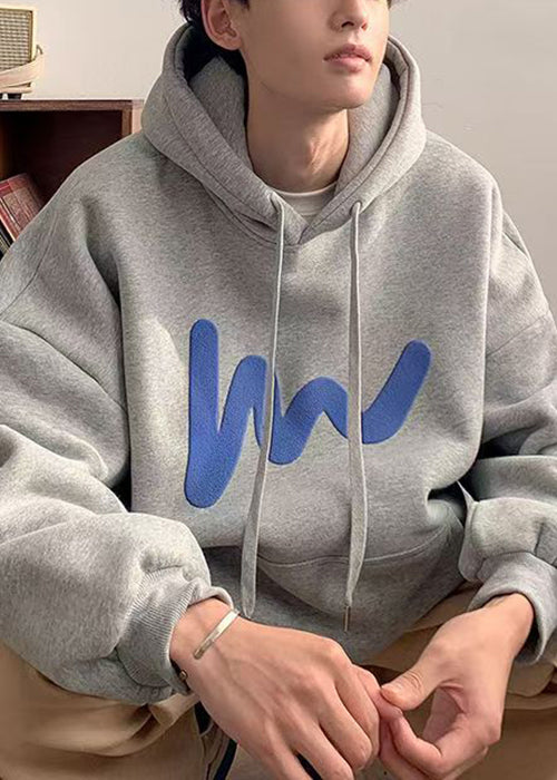Loose Grey Hooded Pockets Cotton Sweatshirt Spring Yq028