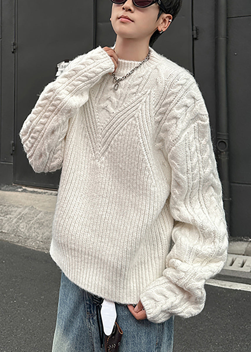 Loose Grey O Neck Cozy Cable Knit Sweaters Spring Tk006