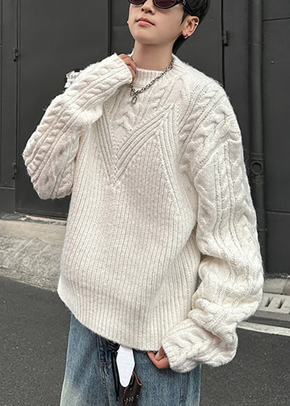 Loose Grey O Neck Cozy Cable Knit Sweaters Spring Tk006