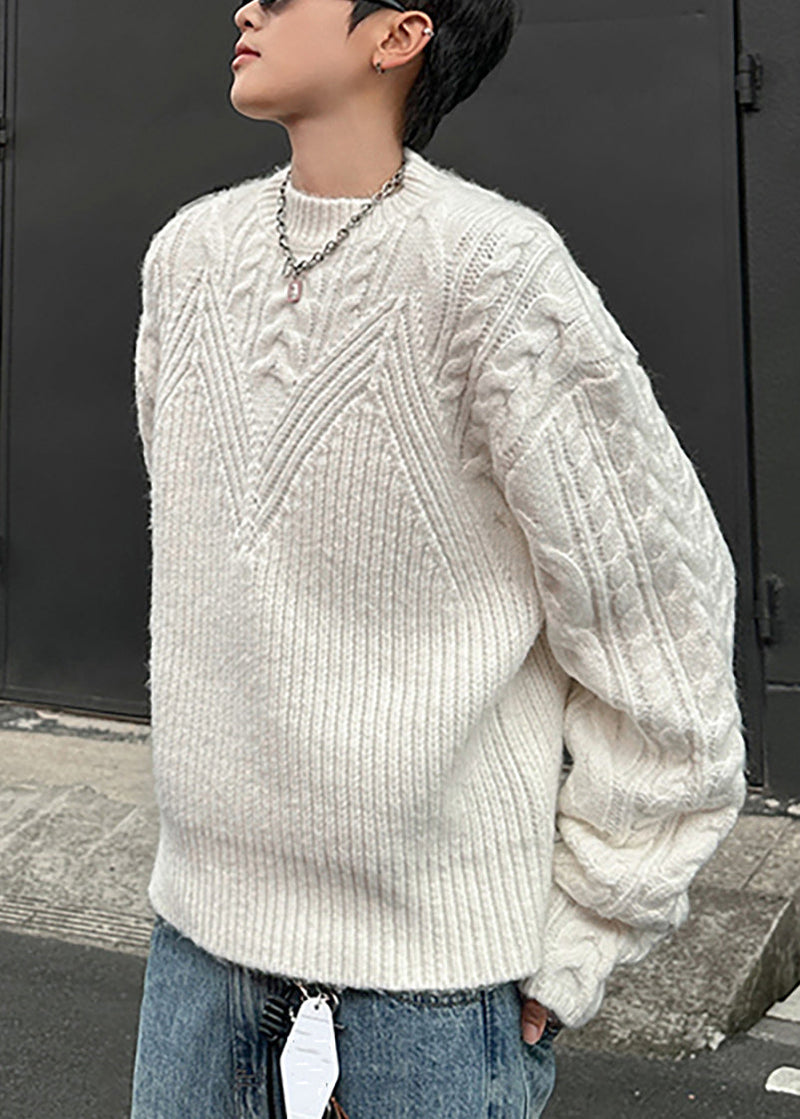 Loose Grey O Neck Cozy Cable Knit Sweaters Spring Tk006