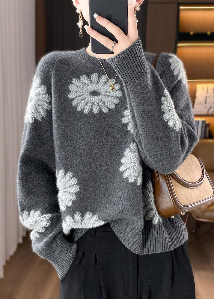 Loose Grey O Neck Cozy Woolen Knit Sweaters Spring Yw052