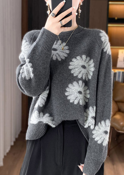 Loose Grey O Neck Cozy Woolen Knit Sweaters Spring Yw052