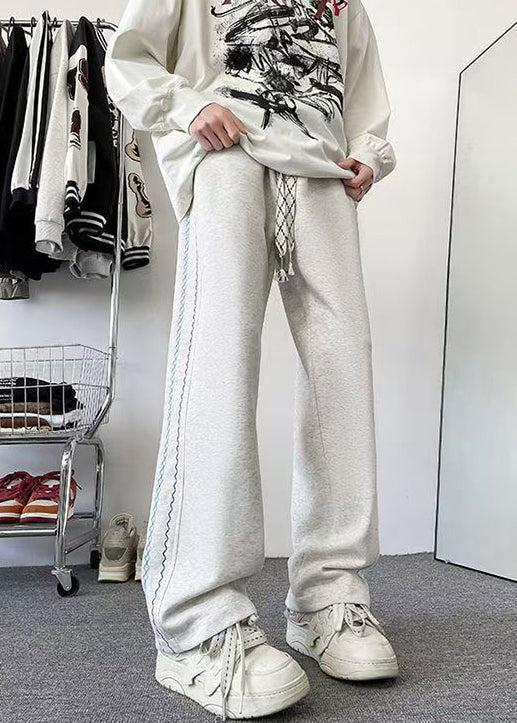 Loose Grey Pockets Elastic Waist Cotton Pants Fall Wa053