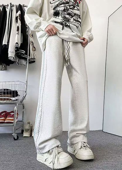 Loose Grey Pockets Elastic Waist Cotton Pants Fall Wa053