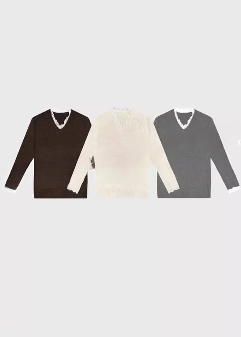 Loose Grey Thick Cozy Cotton Knit Sweaters Winter Rk006