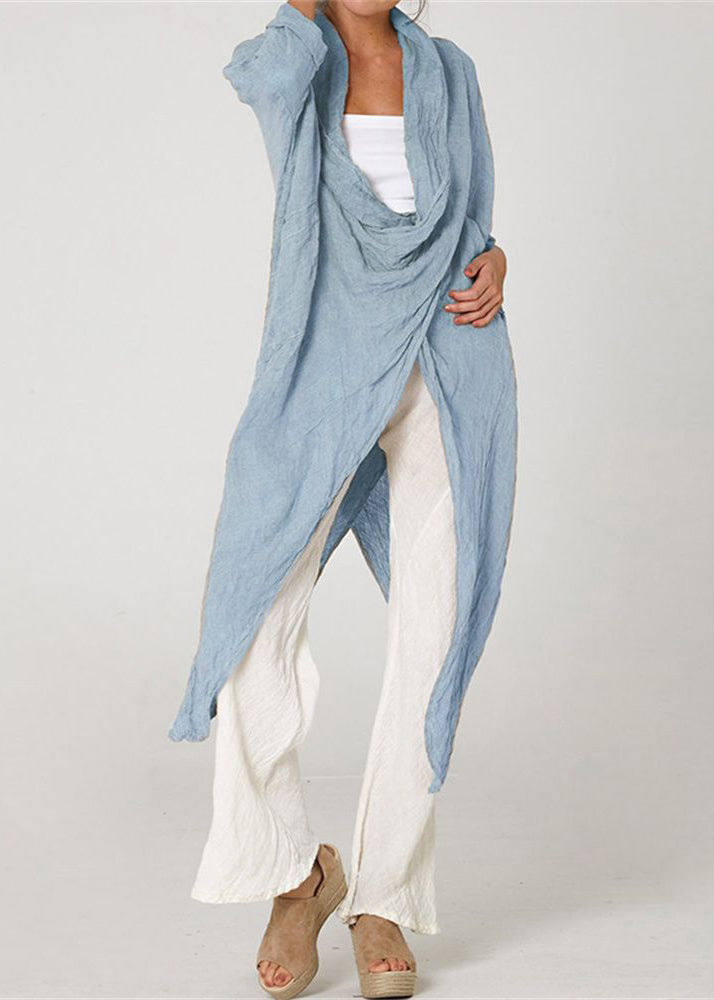 Loose Khaki Asymmetrical Wrinkled Cotton Blouses Long Sleeve Ff066