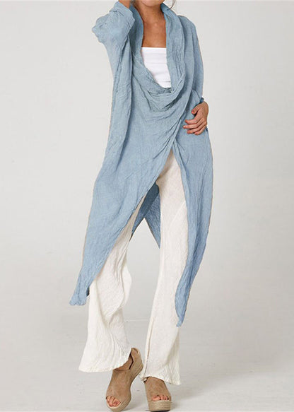 Loose Khaki Asymmetrical Wrinkled Cotton Blouses Long Sleeve Ff066