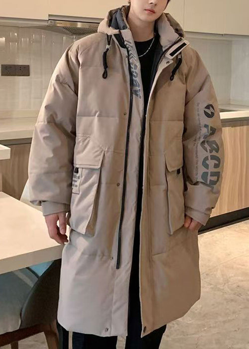 Loose Khaki Hooded Letter Pockets Duck Down Down Coat Winter Rj014