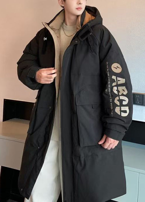 Loose Khaki Hooded Letter Pockets Duck Down Down Coat Winter Rj014