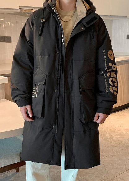 Loose Khaki Hooded Letter Pockets Duck Down Down Coat Winter Rj014
