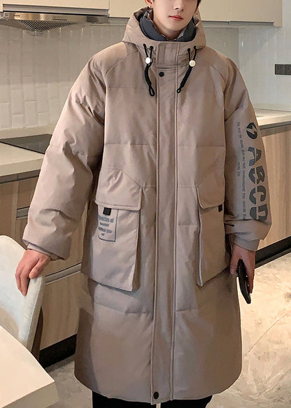 Loose Khaki Hooded Letter Pockets Duck Down Down Coat Winter Rj014
