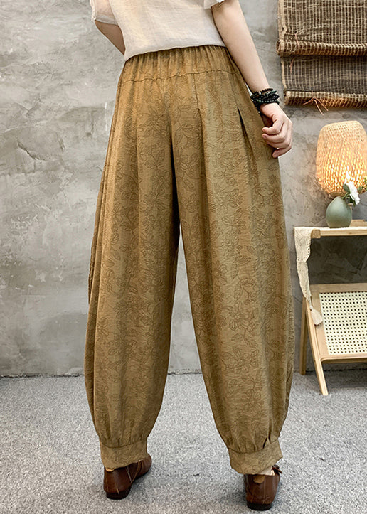 Loose Khaki Pockets Elastic Waist Cotton Crop Pants Summer Re005